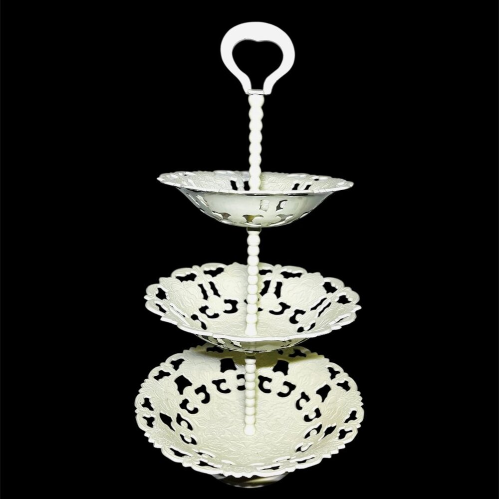 Antique style vintage 3-tier Metal Ornate Serving Stand Decorative